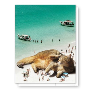 Lazy Beach Cat Greeting Card, Cute Cat Card, Cat Birthday Card, Blank Cat Card, Cat Stationery, Best Friend, Kitty Card, Cat Holiday Card