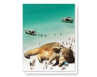 Lazy Beach Cat Greeting Card, Cute Cat Card, Cat Birthday Card, Blank Cat Card, Cat Stationery, Best Friend, Kitty Card, Cat Holiday Card