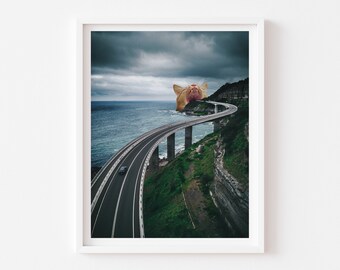 Long and Winding Road Print, Orange Cat Art, Cat Person Housewarming, Beatles Print, Cloudy, Moody, Transportation, Cat Lover Art Print