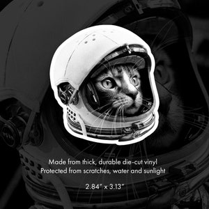 Astronaut Cat Sticker Black & White Space Cat Sticker Cat Gift Vinyl Sticker MacBook Journaling Scrapbooking Hydroflask image 2