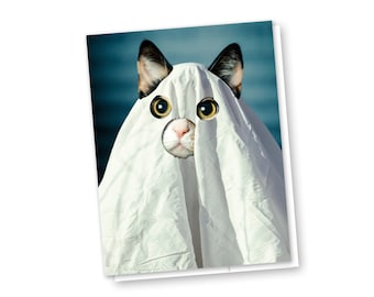 Ghost Cat Halloween Card: Spooky Surreal Kitty Art