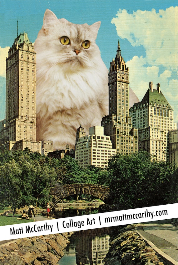 BIG CAT PRINT, Giant Cat Art, Car Art Print, Surreal Wall