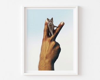 Peace Sign Poster, Cat Art Print, Give Peace a Chance, Beatles, Micro Cat, Cute Cat, Peace Symbol, Cute Cat Art, Cat Lover Gift