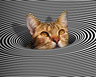Trippy Art Print, Cat Lover Art, Illusion Art, Cat Person Gift, MidCentury Art, Geometric Poster, B&W, Modern Decor, Cat Art, Trippy Decor