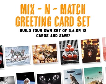 Mix and Match Cat Greeting Card Set, Build Your Own Set, Cat Lover Cards, Cat Mom, Cat Dad, Blank, Holiday, Christmas, Birthday, Thank You