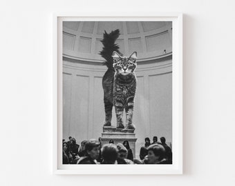 David Cat Statue, Black and White Cat, Art Lover Gift, Cat Person, Cat Decor, Monochrome, Vintage, Classical Art, Cat Photo, Cat Gift