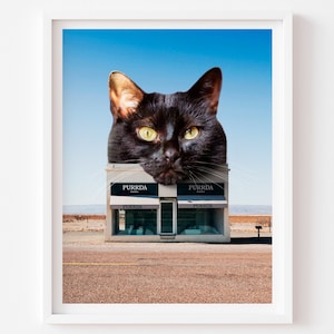 Marfa Texas Black Cat Print | Desert Wall Art | Cat Lover Gift | Cat Decor | Black Kitty | Modern Art | Surreal Art | Contemporary Art