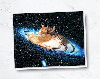 Cosmic Cuddle Card, Space Cat Greeting Card, Space Card Set, Cute Cat Card, Valentines, Anniversary, Wedding Cards