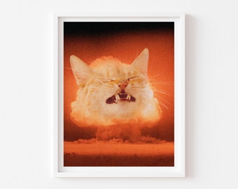 Impression atomique d'éternuement de chat, art de chat, affiche de film d'Oppenheimer, décoration de chat, bombe, cadeau de personne de chat, cadeau d'amant de film, drôle, mignon, minou