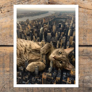 New York City Cat Art Print, NYC Wall Art, New York Poster, NYC Skyline, Unique Cat Gift Idea, NYC Decor, Modern Cat, Cute Cat