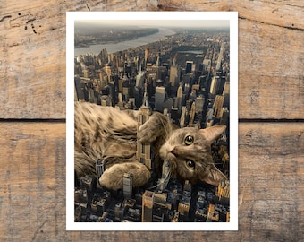 New York City Cat Art Print, NYC Wall Art, New York Poster, NYC Skyline, Unique Cat Gift Idea, NYC Decor, Modern Cat, Cute Cat