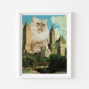 Impression d'art de Central Park, art de chat de New York, art mural de la ville de New York, pendaison de crémaillère de New York, cadeau de New York, cadeau pour amoureux des chats, cadeau d'art unique, cadeau chat amusant