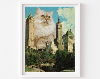 Central Park Art Print, NYC Cat Art, New York City Wall Art, NYC Housewarming, NYC Gift, Cat Lover Present, Unique Art Gift, Fun Cat Gift