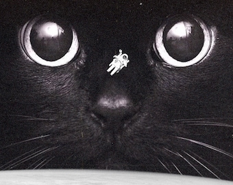 Black Cat Art Print, Space Wall Art, Astronaut Art, Cat Lover Gift Idea, Unique Cat Art, Black Cat Lover, Cat Home Decor, Cat Wall Art