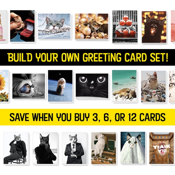 Cat Greeting Card Set, Build Your Own Set, Cat Lover Cards, Cat Mom, Cat Dad, Blank, Holiday, Halloween, Beach, Birthday, Thank You