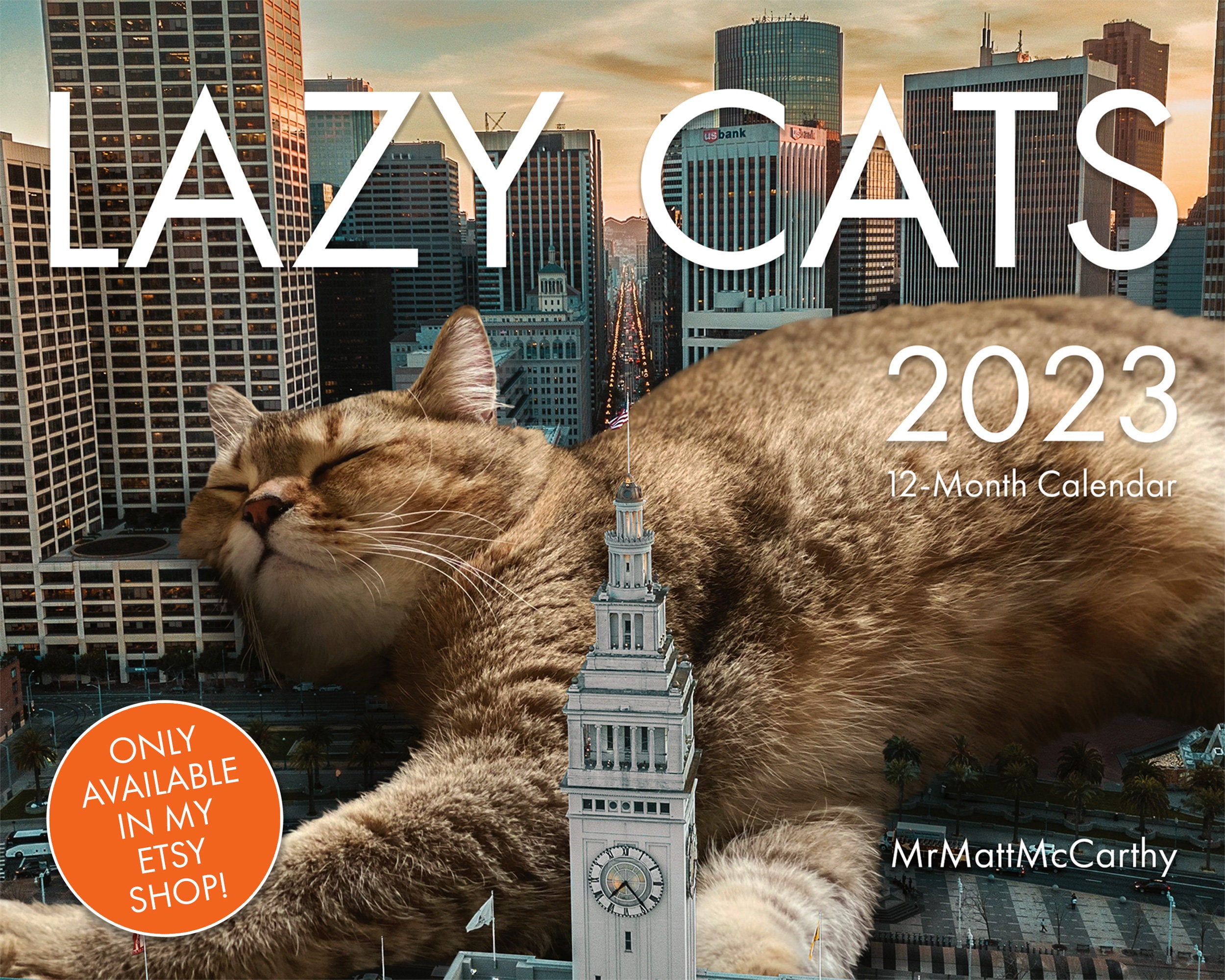 lazy-cat-calendar-2023-cat-wall-calendar-original-cat-art-etsy