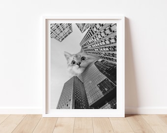 Black and White London Cat Print, Travel Photo, Cat Wall Art, London Gift, Cute Cat Poster, Housewarming, Modern Art, Cat Person Gift