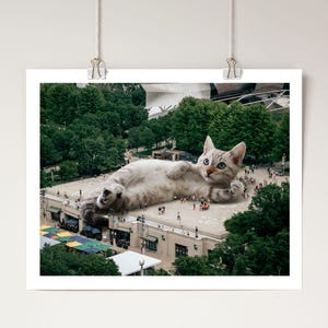 Stampa di Chicago, stampa artistica di gatti, arte murale di Chicago, regalo per amanti dei gatti, skyline di Chicago, foto di Chicago, viaggi a Chicago, decorazioni di Chicago