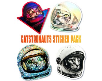 Astronaut Katzen Aufkleber, Weltraum Katze Vinyl Aufkleber, Holographische Glitzer Katzen Aufkleber, süße Kitty Aufkleber für Laptop, Wasserflasche, Journal