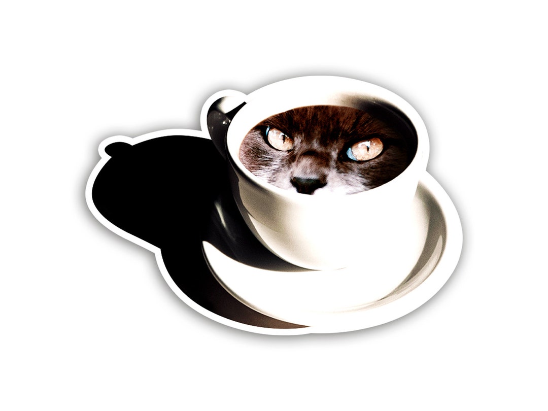 Coffee Cat Vinyl Sticker, Weatherproof Waterproof Sticker, Waterproof ...
