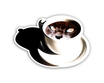 Adesivo in vinile a forma di gatto con scritta "Coffee Cat", adesivo impermeabile e resistente alle intemperie, impermeabile, per amanti dei gatti, regalo per amanti del caffè, adesivo per bottiglia d'acqua, decalcomania per laptop