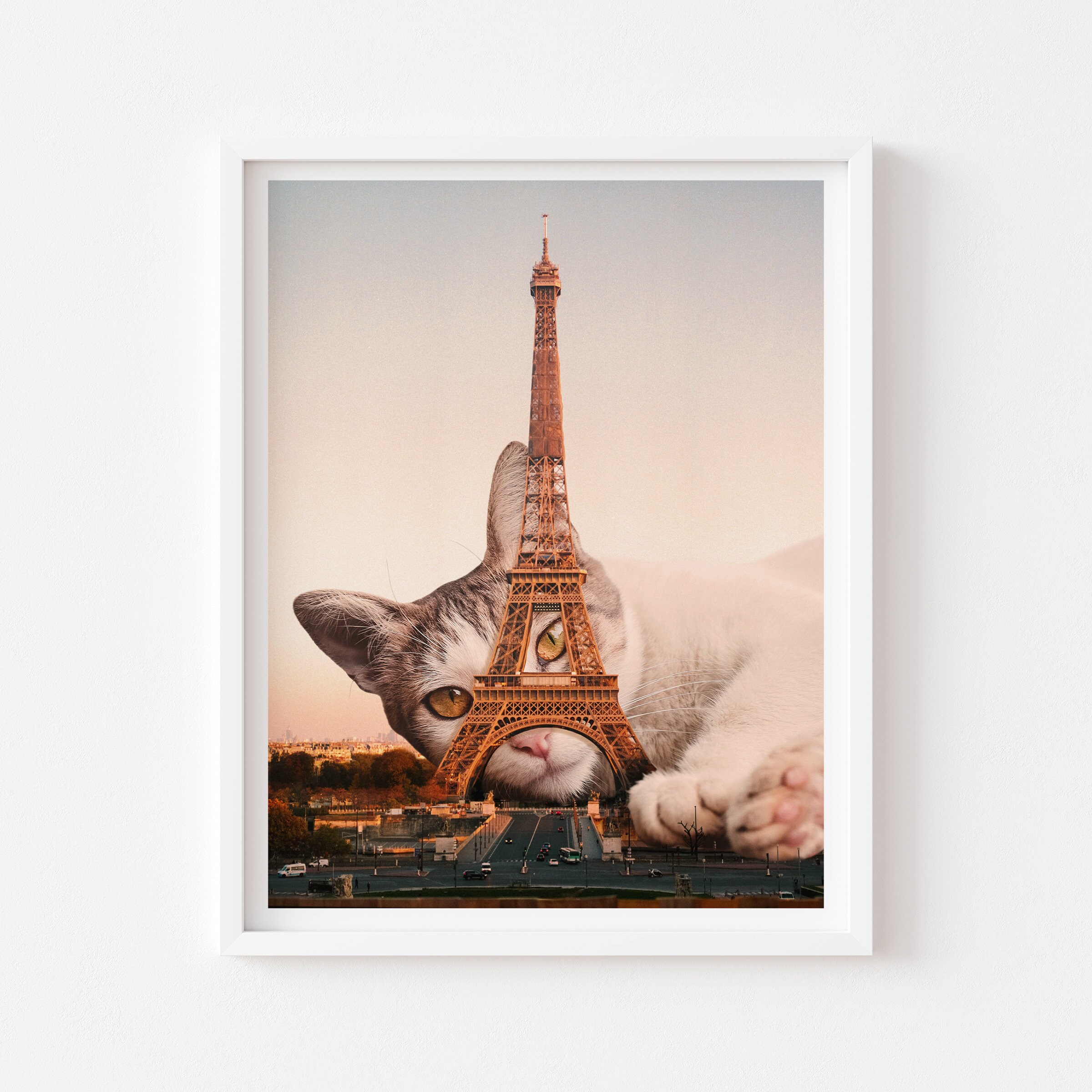 Paris Cat Print, Eiffel Tower Art Print, Paris Wall Art, Cat Lover