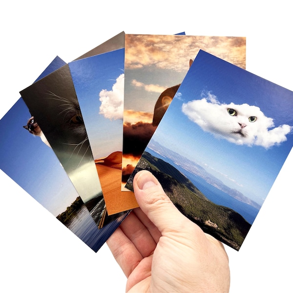 Cloud Cats Postcard Set of 10, Surreal Art, Snail Mail, Postcrossing, Pen Pals, Mini Art Prints