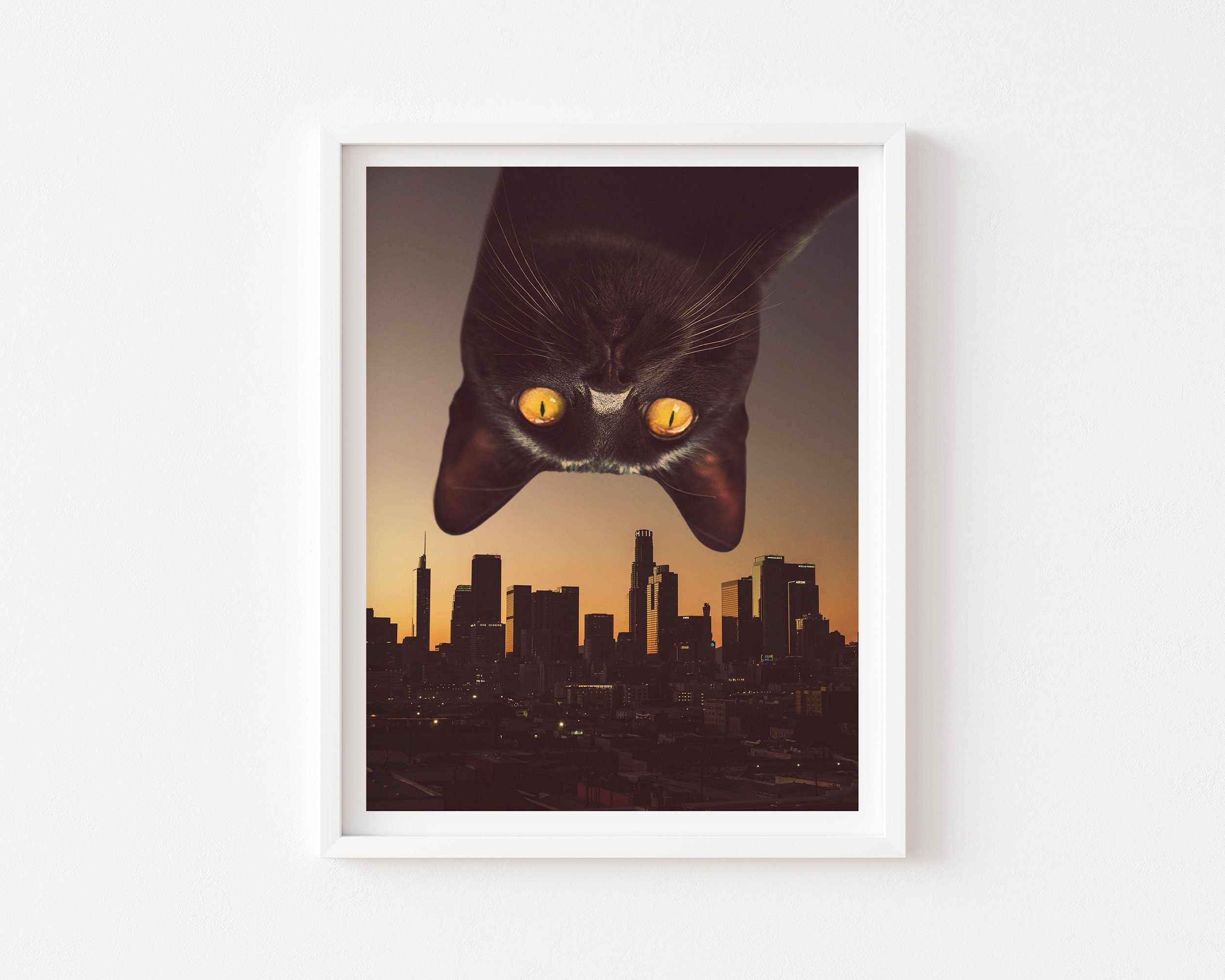 Los Angeles Black Cat Print, LA Print, Cat Artwork, Black Cat Lover ...
