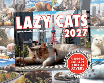 2027年 レイジーキャット壁掛けカレンダー：猫カレンダー、シュールな猫アート、猫好きへのギフト、ユニークな猫の装飾、子猫アート、猫好き、猫の壁掛けアート、猫好き