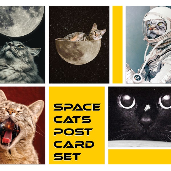 Space Cats Postcard Set of Ten | Cat Postcards Art | Cat Stationary | Space Postcards |  Cat Lover Gift Ideas | Cat Person Present