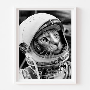Black White Astronaut Cat Art Print | Space Cat Art Print | Space Stars Decor | Space Housewarming | Space Lover Gift | NASA | Cat Gift
