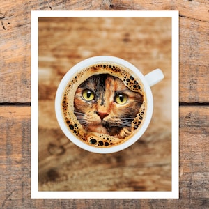Cup of Kitty Coffee Print, Cat Coffee, Calico Cat, Coffee Gift, Coffee Shop, Cat Artwork, Kitchen Decor