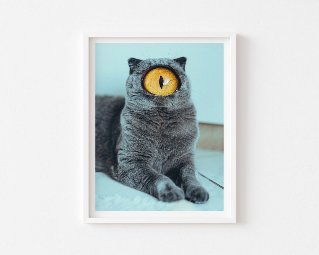 Halloween Cat Print, Cyclops Cat, Cat Eye, Retro Future, Creepy