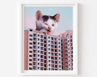 Pink Cat Print, Cat Lover Gift, Pink Decor, Pastel, Funny Art, Cute Cat, Kitten, Cat Wall Art, Cat Person, Cat Lady Gift, Housewarming