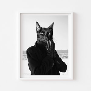 Black Cat Art Print, Black White Wall Decor, Black Cat Lover, Unique Cat Gift, Modern Art, Monochrome Decor, Black Cat Portrait,