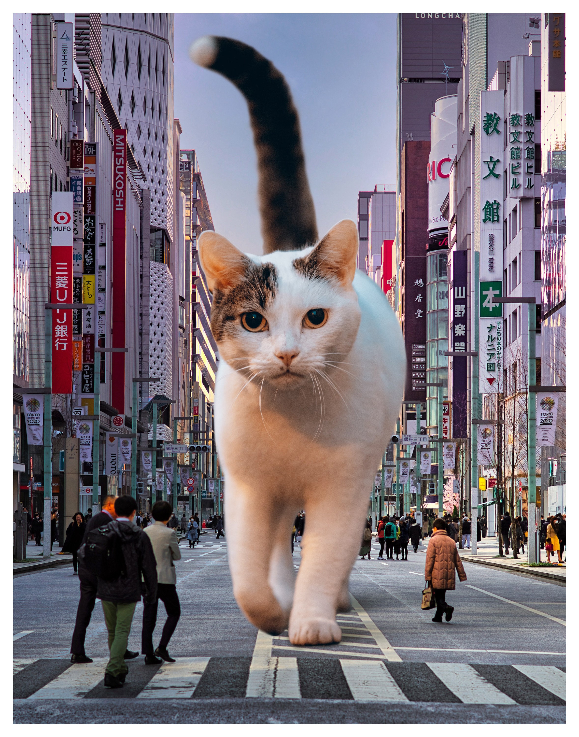 東京巨大猫アートプリント | 東京猫 | 猫好きへのギフトアイデア