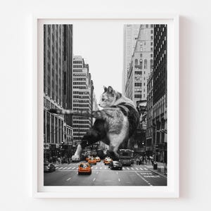 Sztuka z kotem z Nowego Jorku, Taksówka NYC, Wydruk w selektywnych kolorach, Kot kaliko, Prezent dla miłośnika kotów, Sztuka NYC, Pomysły na prezenty o tematyce kotów, Sztuka dla miłośników kotów
