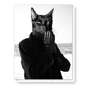 Sus Cat - Carte de voeux chat noir, carte de correspondance vierge, carte chat noir, papeterie moderne noir et blanc, cadeau chat, cadeau chaton, amoureux des chats noirs