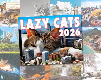LAZY CATS 2026 CALENDAR: Cat Wall Calendar, Unique Cat Decor, Cat Lady Gift, Kitty Art, Surreal Cat Artwork, Cat Lover, Original Cat Art