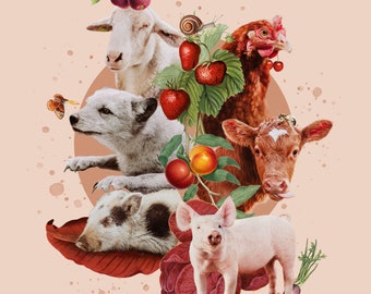 Be kind to every kind - animal poster vegan | Vegan Print | Wall art | Farm Animals | Animal Color Print | Collage