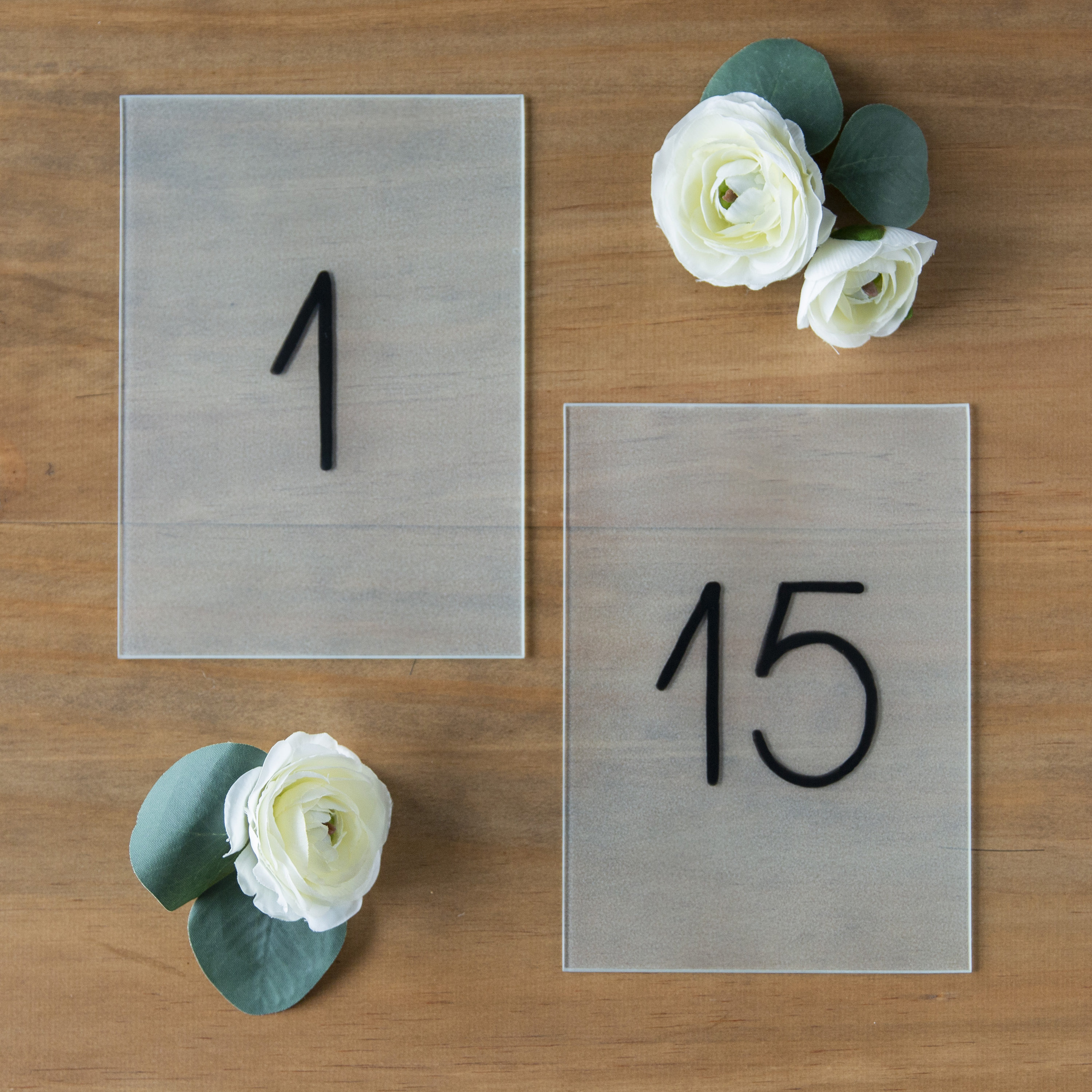 Frosted Glass Table Number with Dainty Wood Base Etsy