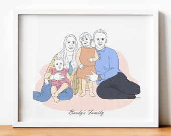 Jolie illustration de famille personnalisée à partir d'une photo, illustration de couple, portrait de famille, dessin personnalisé, illustration minimaliste