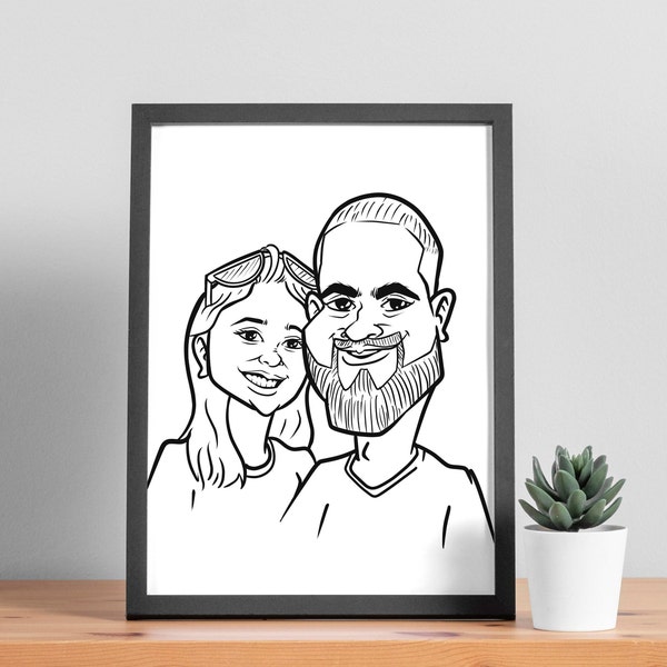 Caricature Portrait From a Photo, Black and White Drawing, Cartoon portrait illustration, Caricature Art Gift, surprise birthday gift