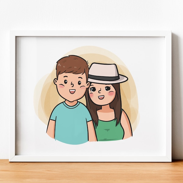 Custom Illustration Cute Portrait from Photo, Couple Illustration, Family Portrait , Personalized Drawing, Personalised Portrait