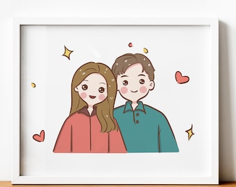 Digital Custom Couple Portrait, Custom Illustration Cute Portrait, Couple Illustration, Family Portrait, Cute Cartoon Anime Caricature