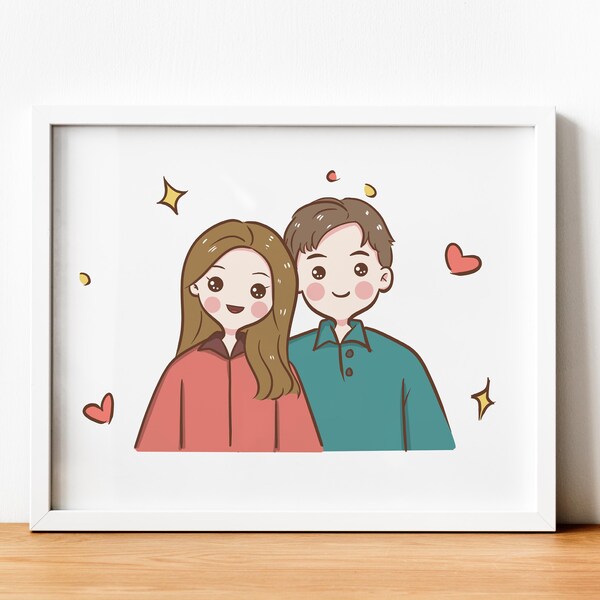 Digital Custom Couple Portrait, Custom Illustration Cute Portrait, Couple Illustration, Family Portrait, Cute Cartoon Anime Caricature