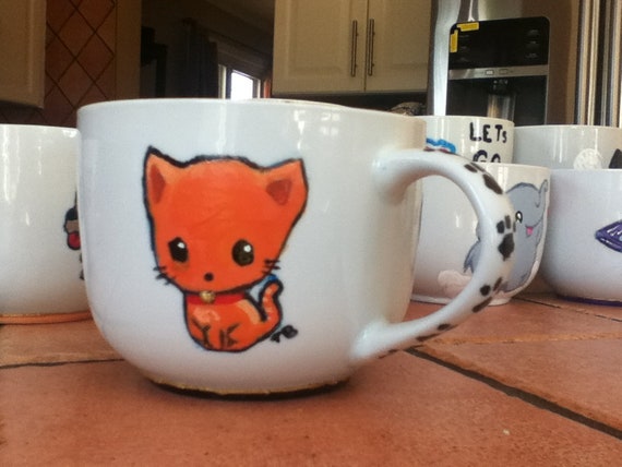 Hand Painted Mugs Handpainted Mugs Cat Mugs Customized Etsy