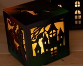 HAUNTED HOUSE Lantern for L.E.D Tea Light Holder Hand Painted Wooden Custom Home Decor Night Mood Light Gothic Halloween Ghost Bats Spooky