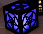 PENTAGRAM Lantern for L.E.D Tea Lights. Hand Painted Wooden Custom Home Decor Night Mood Light Gothic Halloween Ghost Bats Spooky