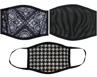 Breathable Face Mask Black and White Designs Bandana Houndstooth Pattern